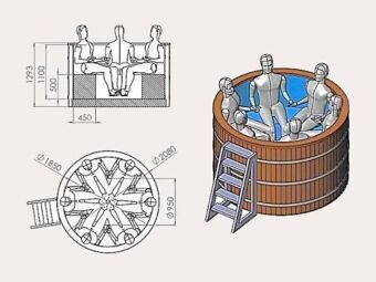 Чертеж банного чана с размерами на 6 человек